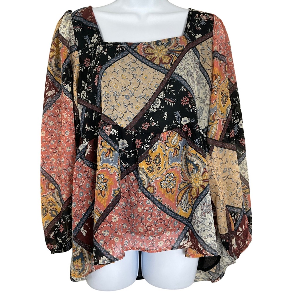 American Eagle Patchwork Square Neck Long Sleeve … - image 1